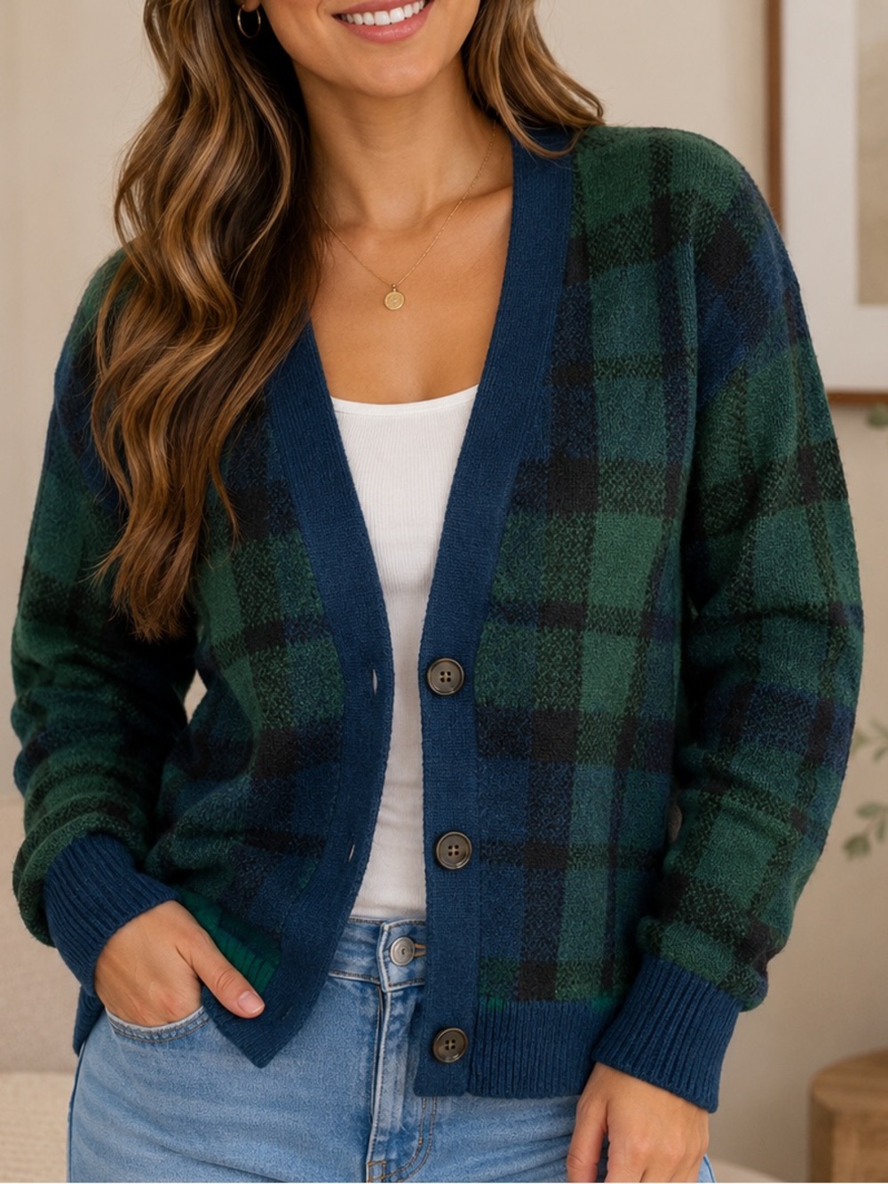 LOFT Plaid Boyfriend Cardigan Sweater